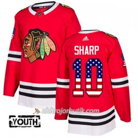 Barn Ishockey Chicago Blackhawks Tröja Patrick Sharp 10 Adidas 2017-2018 Röd USA Flag Fashion Authentic